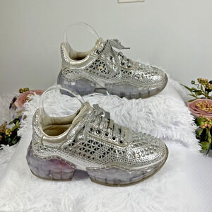 La Sheelah Women’s 6 Silver Rhinestone Chunky Platform Sneakers Bling Lace Up